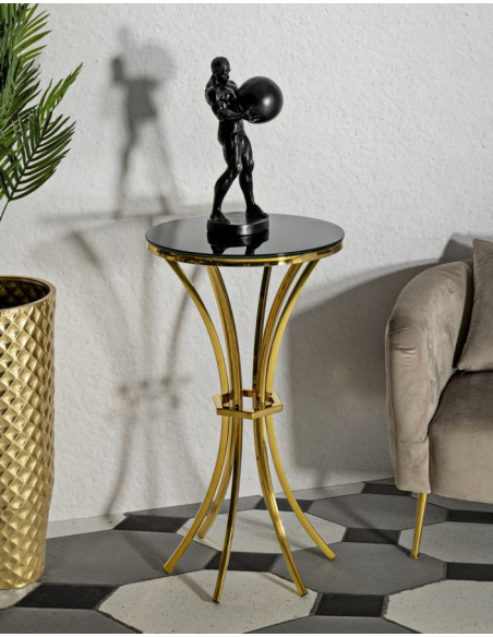 Sellette haute moderne chic Ronde Hauteur 92 cm Verre Noir Métal Doré Shanty 