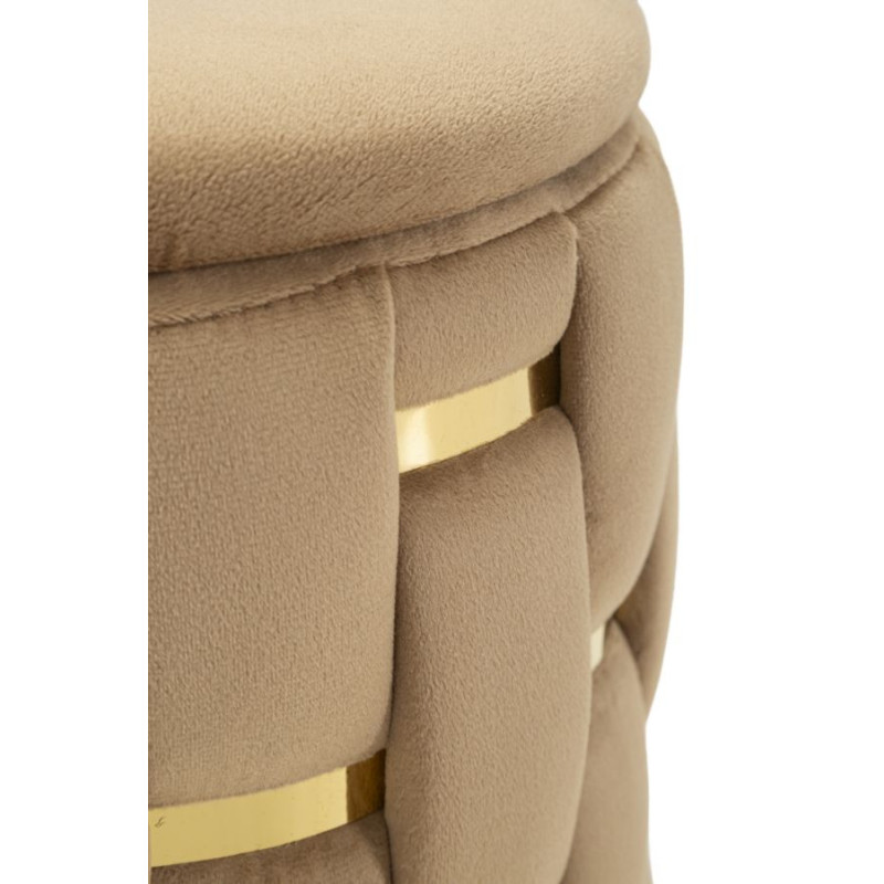 Pouf coffre rangement original chic Rond Tissu Beige Tressé MDF Métal Doré Shanty (Lot de 2) 