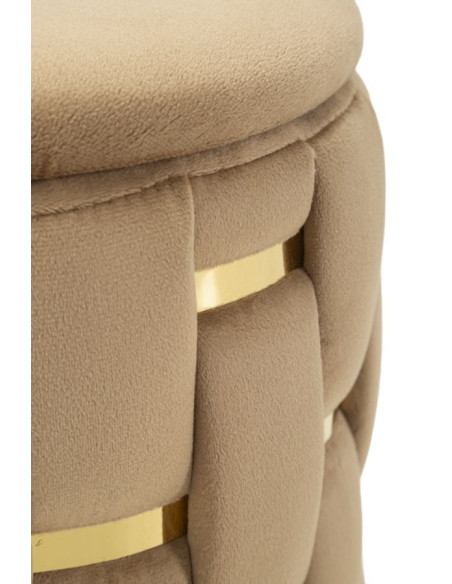 Pouf coffre rangement original chic Rond Tissu Beige Tressé MDF Métal Doré Shanty (Lot de 2) 