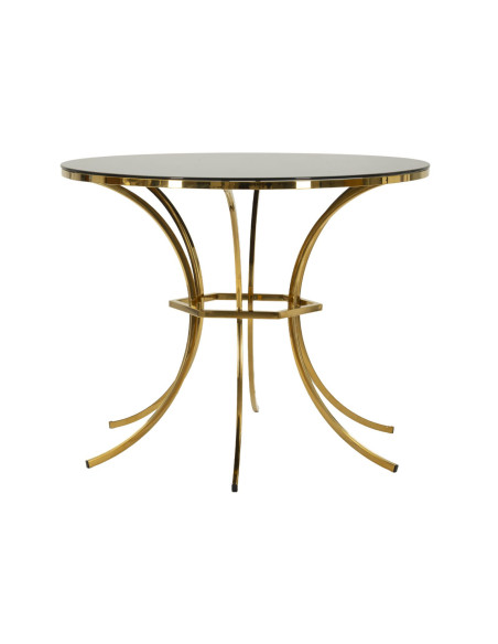 Table à manger moderne chic Ronde 4 personnes Verre Noir Métal Doré Shanty 