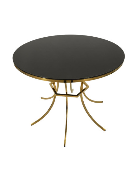 Table à manger moderne chic Ronde 4 personnes Verre Noir Métal Doré Shanty 