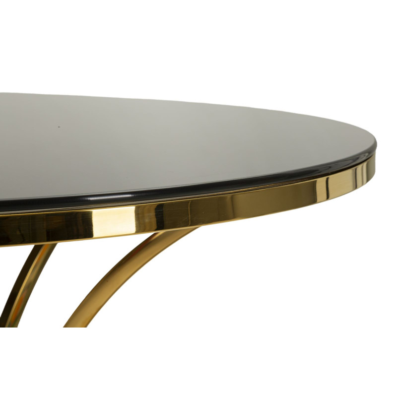 Table à manger moderne chic Ronde 4 personnes Verre Noir Métal Doré Shanty 