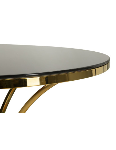Table à manger moderne chic Ronde 4 personnes Verre Noir Métal Doré Shanty 