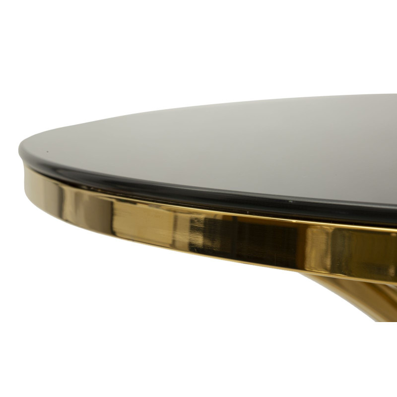 Table à manger moderne chic Ronde 4 personnes Verre Noir Métal Doré Shanty 