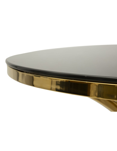 Table à manger moderne chic Ronde 4 personnes Verre Noir Métal Doré Shanty 