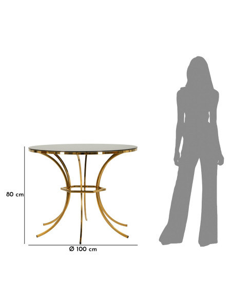 Table à manger moderne chic Ronde 4 personnes Verre Noir Métal Doré Shanty 