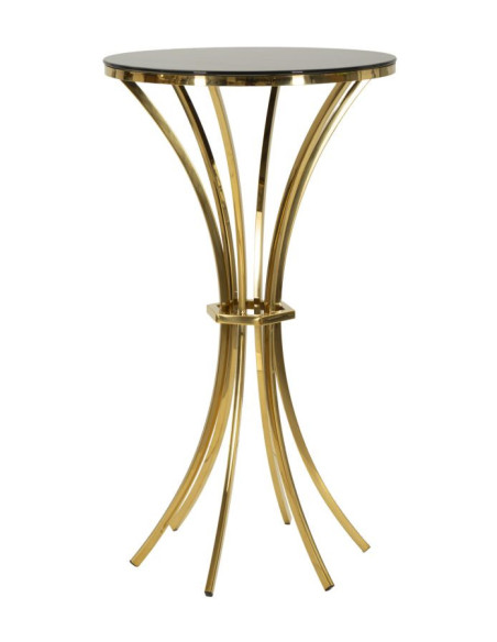 Table de bar haute moderne chic Ronde 2 personnes Verre Noir Métal Doré Shanty 