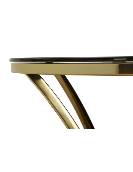 Table de bar haute moderne chic Ronde 2 personnes Verre Noir Métal Doré Shanty 