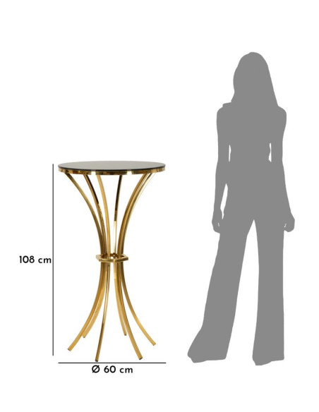 Table de bar haute moderne chic Ronde 2 personnes Verre Noir Métal Doré Shanty 