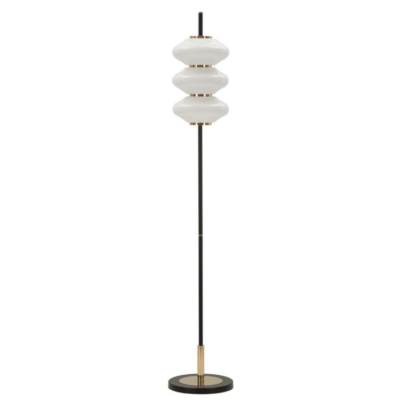 Grand Lampadaire sur pied rétro chic Hauteur 168 cm Verre Blanc Métal Doré Noir Vintage 