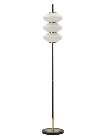 Grand Lampadaire sur pied rétro chic Hauteur 168 cm Verre Blanc Métal Doré Noir Vintage 