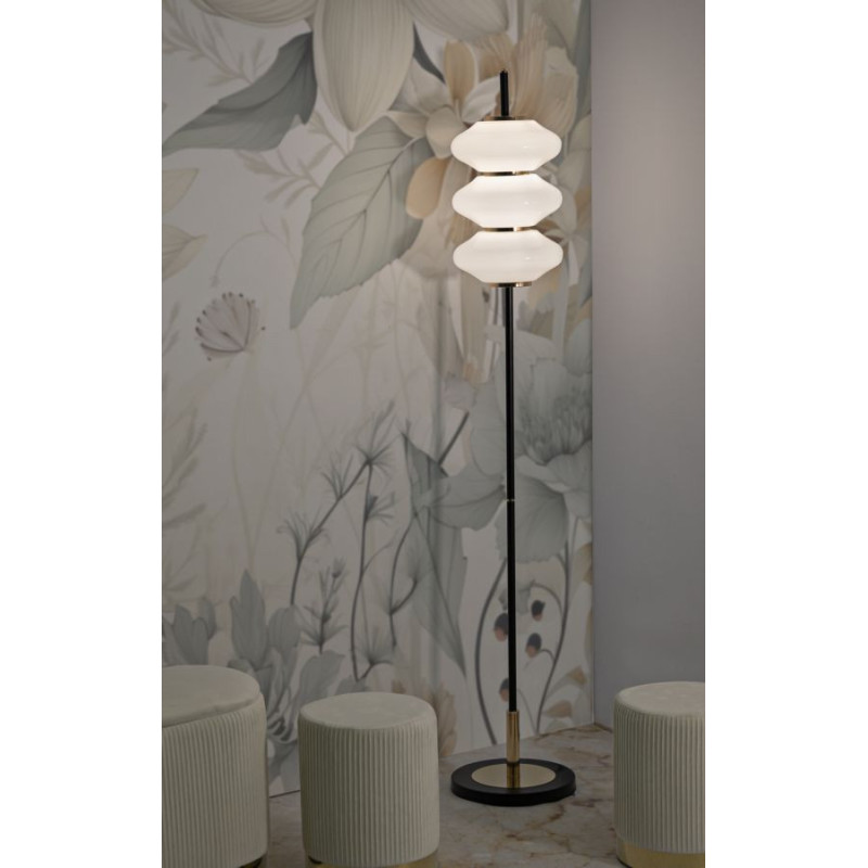 Grand Lampadaire sur pied rétro chic Hauteur 168 cm Verre Blanc Métal Doré Noir Vintage 