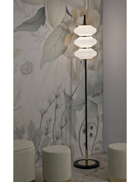 Grand Lampadaire sur pied rétro chic Hauteur 168 cm Verre Blanc Métal Doré Noir Vintage 