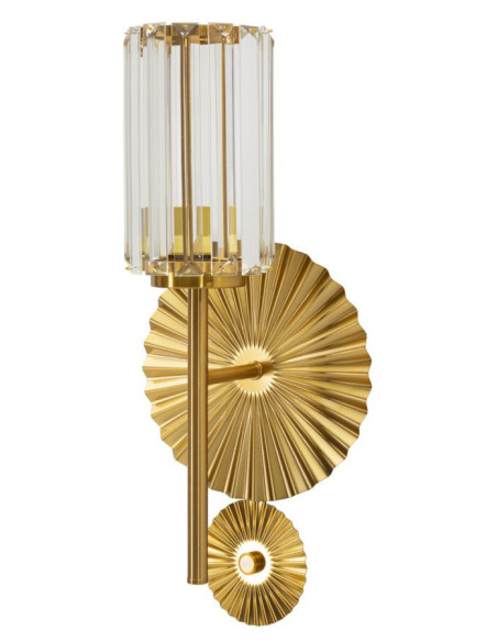 Grande Applique murale japonaise éventails Hauteur 47 cm Verre Transparent Métal Doré Tirana 