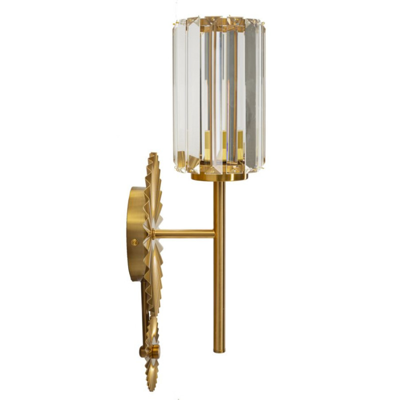 Grande Applique murale japonaise éventails Hauteur 47 cm Verre Transparent Métal Doré Tirana 
