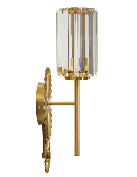 Grande Applique murale japonaise éventails Hauteur 47 cm Verre Transparent Métal Doré Tirana 