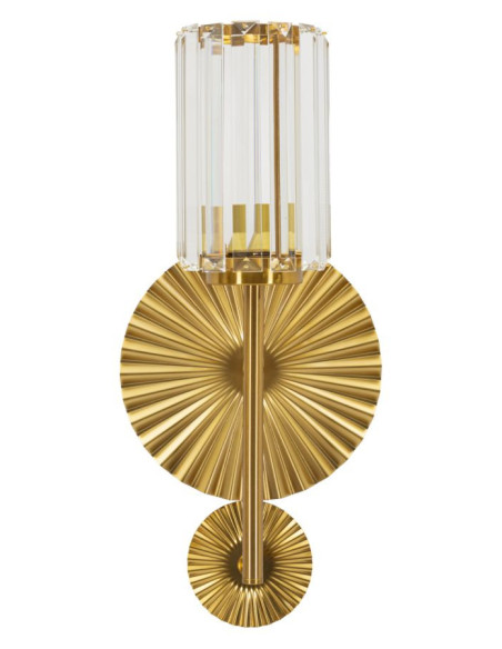 Grande Applique murale japonaise éventails Hauteur 47 cm Verre Transparent Métal Doré Tirana 