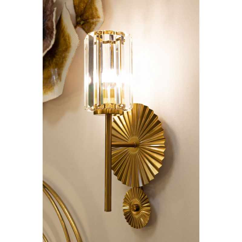 Grande Applique murale japonaise éventails Hauteur 47 cm Verre Transparent Métal Doré Tirana 
