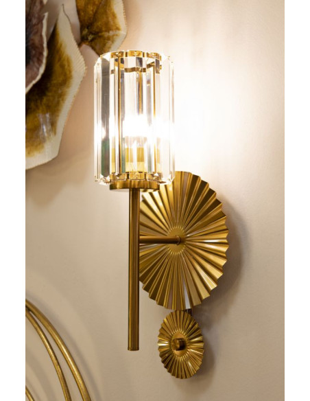 Grande Applique murale japonaise éventails Hauteur 47 cm Verre Transparent Métal Doré Tirana 