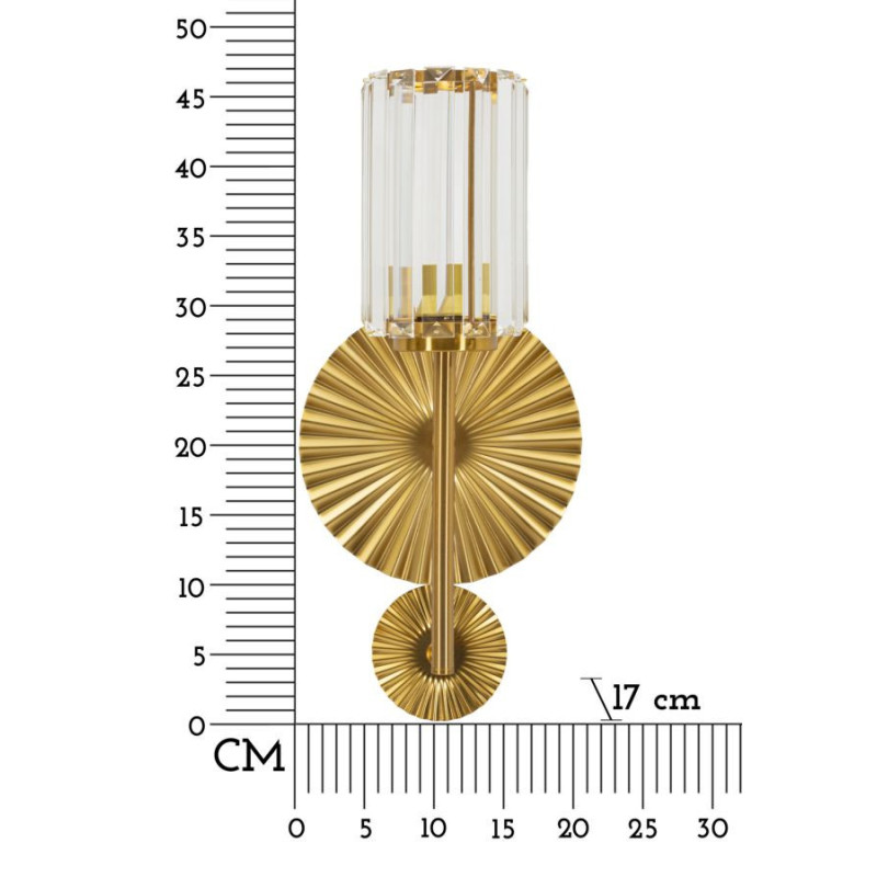 Grande Applique murale japonaise éventails Hauteur 47 cm Verre Transparent Métal Doré Tirana 