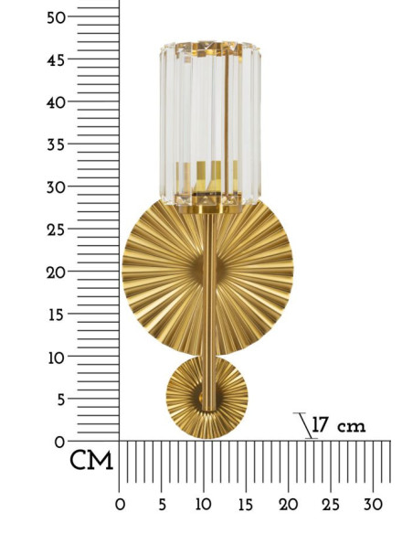 Grande Applique murale japonaise éventails Hauteur 47 cm Verre Transparent Métal Doré Tirana 