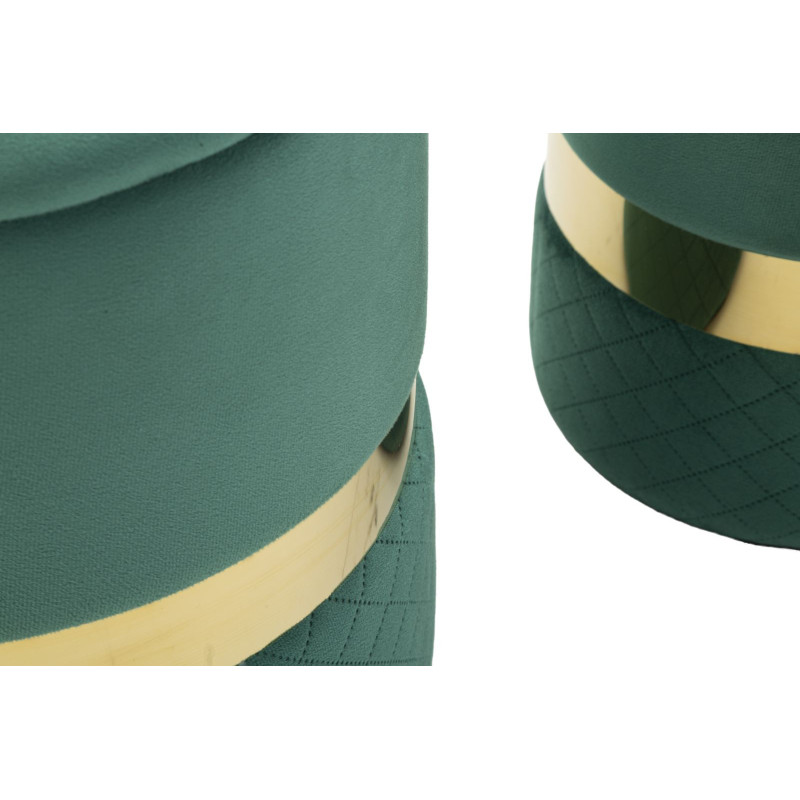 Pouf coffre rangement moderne chic Rond Velours Vert MDF Métal Doré Sheffild (Lot de 2) 
