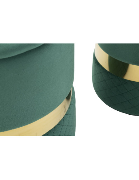 Pouf coffre rangement moderne chic Rond Velours Vert MDF Métal Doré Sheffild (Lot de 2) 