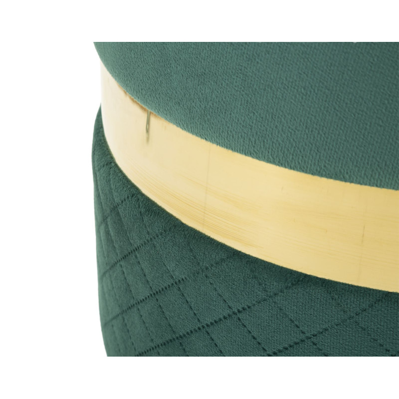 Pouf coffre rangement moderne chic Rond Velours Vert MDF Métal Doré Sheffild (Lot de 2) 