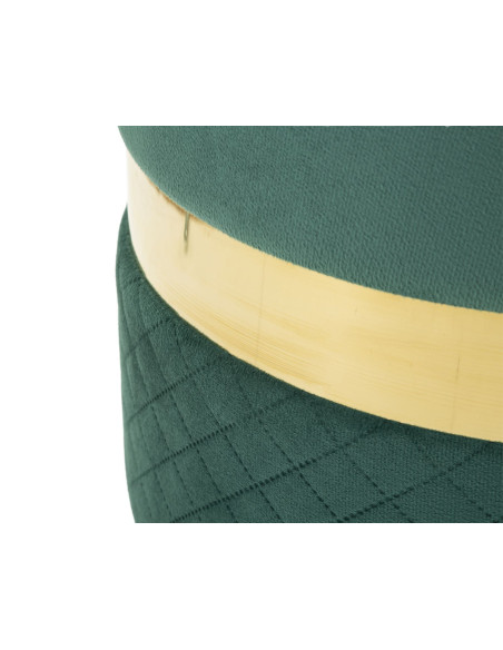 Pouf coffre rangement moderne chic Rond Velours Vert MDF Métal Doré Sheffild (Lot de 2) 