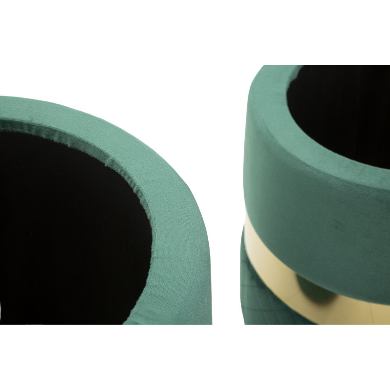 Pouf coffre rangement moderne chic Rond Velours Vert MDF Métal Doré Sheffild (Lot de 2) 