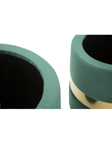 Pouf coffre rangement moderne chic Rond Velours Vert MDF Métal Doré Sheffild (Lot de 2) 