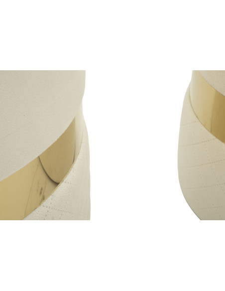 Pouf coffre rangement moderne chic Rond Velours Blanc crème MDF Métal Doré Sheffild (Lot de 2) 