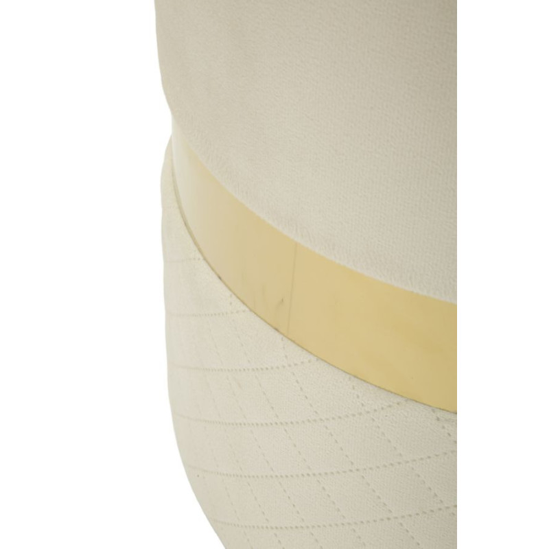 Pouf coffre rangement moderne chic Rond Velours Blanc crème MDF Métal Doré Sheffild (Lot de 2) 