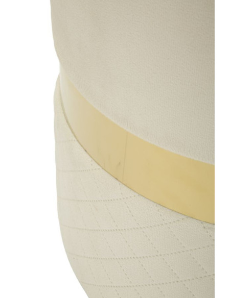 Pouf coffre rangement moderne chic Rond Velours Blanc crème MDF Métal Doré Sheffild (Lot de 2) 