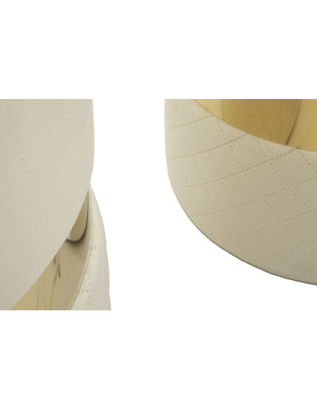 Pouf coffre rangement moderne chic Rond Velours Blanc crème MDF Métal Doré Sheffild (Lot de 2) 