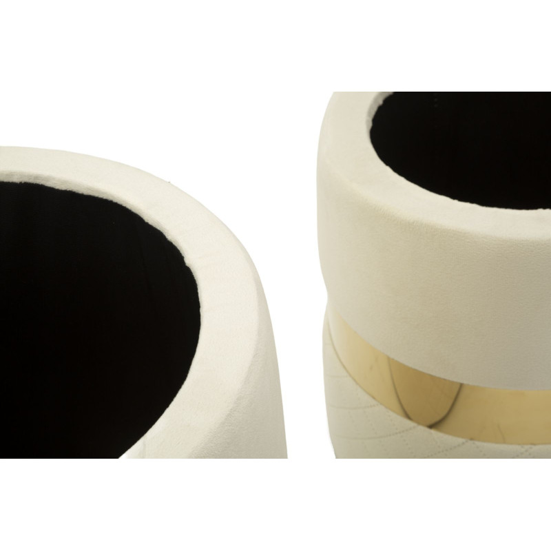 Pouf coffre rangement moderne chic Rond Velours Blanc crème MDF Métal Doré Sheffild (Lot de 2) 