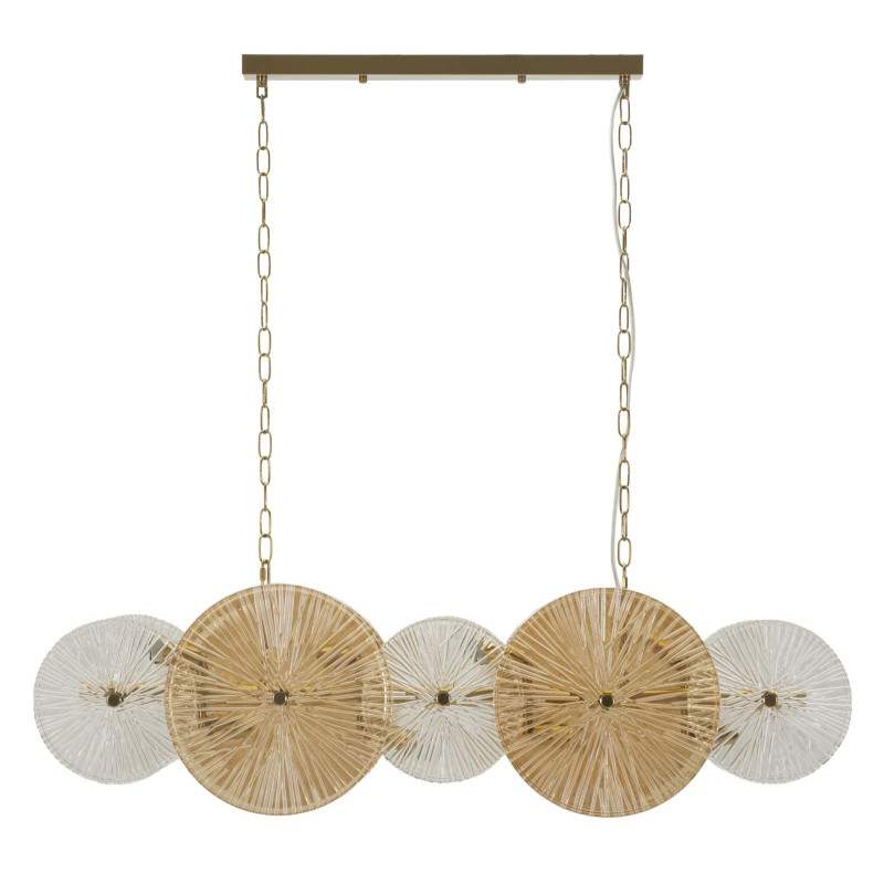 Grande Suspension japonais éventails 100 cm Verre Blanc Ambré Métal Doré Osaka 