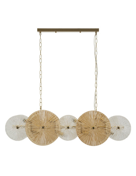 Grande Suspension japonais éventails 100 cm Verre Blanc Ambré Métal Doré Osaka 