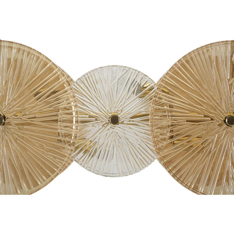 Grande Suspension japonais éventails 100 cm Verre Blanc Ambré Métal Doré Osaka 