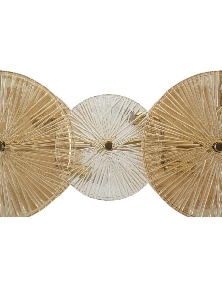 Grande Suspension japonais éventails 100 cm Verre Blanc Ambré Métal Doré Osaka 