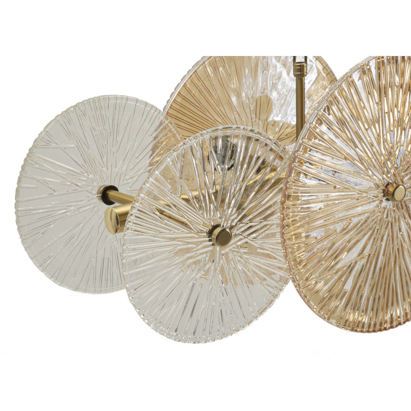 Grande Suspension japonais éventails 100 cm Verre Blanc Ambré Métal Doré Osaka 