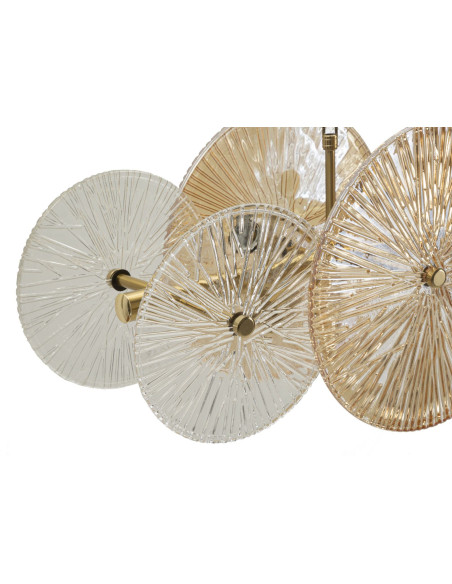 Grande Suspension japonais éventails 100 cm Verre Blanc Ambré Métal Doré Osaka 