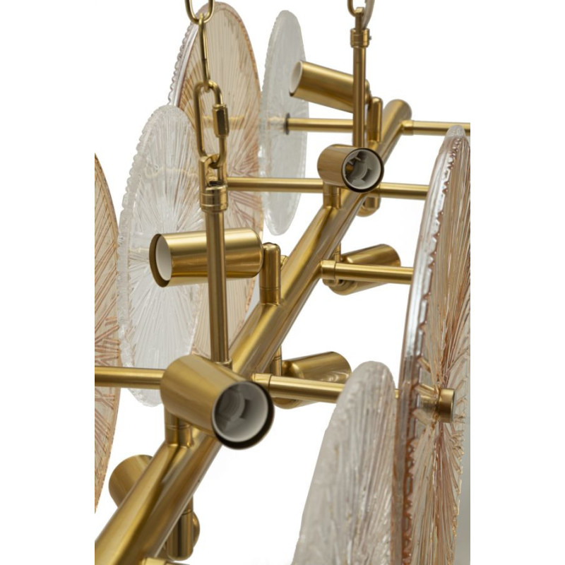 Grande Suspension japonais éventails 100 cm Verre Blanc Ambré Métal Doré Osaka 