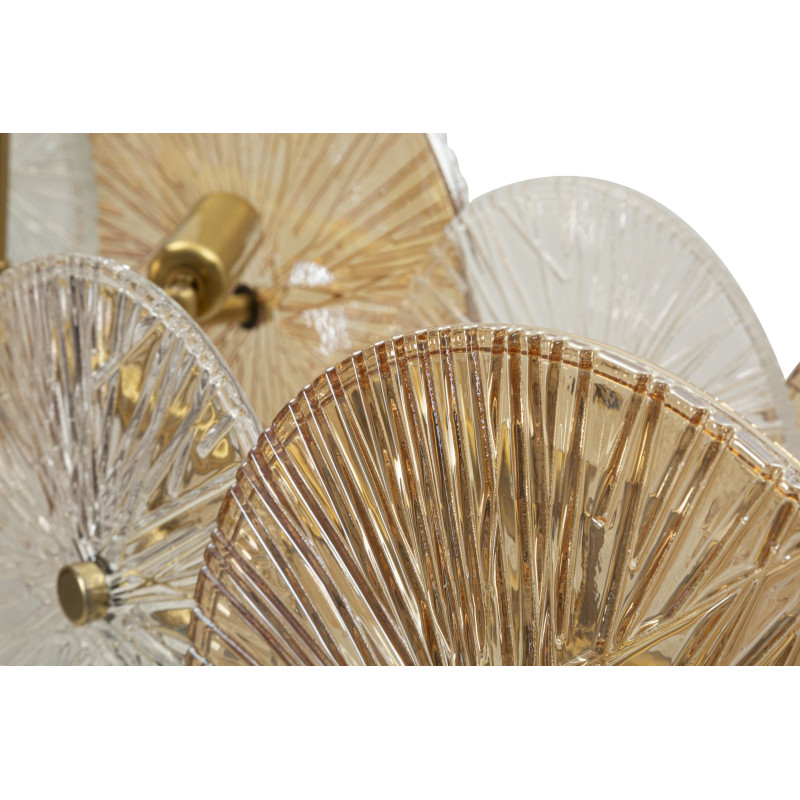 Grande Suspension japonais éventails 100 cm Verre Blanc Ambré Métal Doré Osaka 