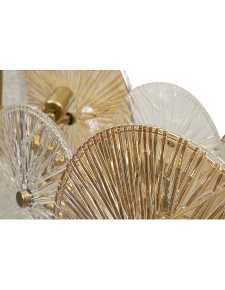 Grande Suspension japonais éventails 100 cm Verre Blanc Ambré Métal Doré Osaka 