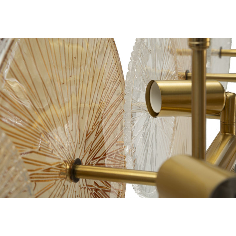 Grande Suspension japonais éventails 100 cm Verre Blanc Ambré Métal Doré Osaka 