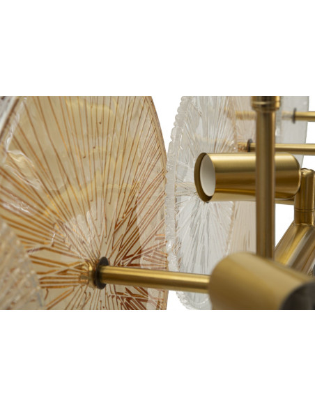 Grande Suspension japonais éventails 100 cm Verre Blanc Ambré Métal Doré Osaka 