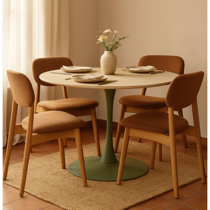 Table à manger moderne Ronde 4 personnes Bois MDF Naturel Métal Vert Stoccolma 