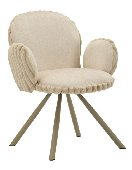 Fauteuil de table moderne chic Velours Vert Côtelé Métal Blanc crème Stoccolma (Lot de 2) 