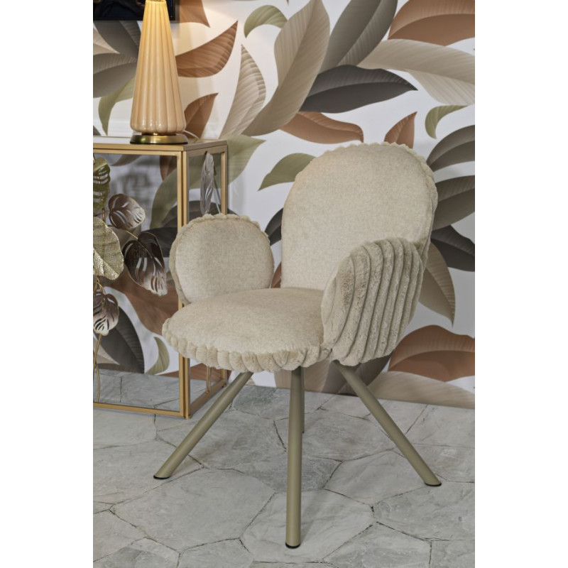 Fauteuil de table moderne chic Velours Vert Côtelé Métal Blanc crème Stoccolma (Lot de 2) 